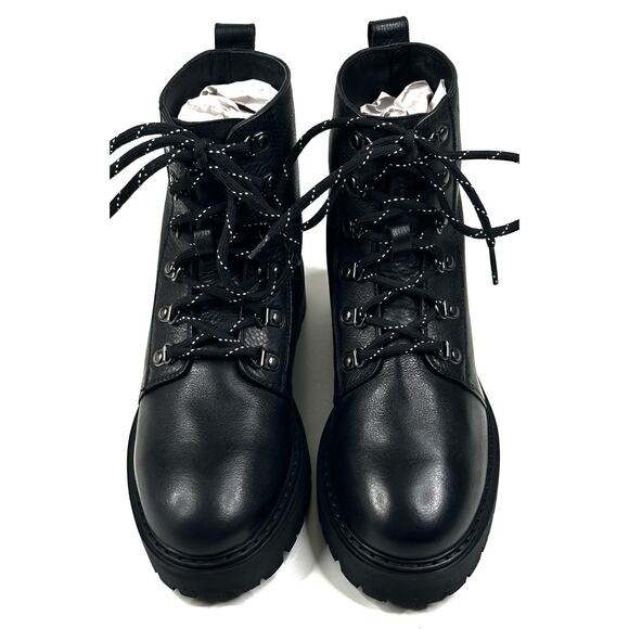 her by Anthony Veer Sophia Black Leather Combat Boots Womens Size 8.5 New $169 - Picture 2 of 13